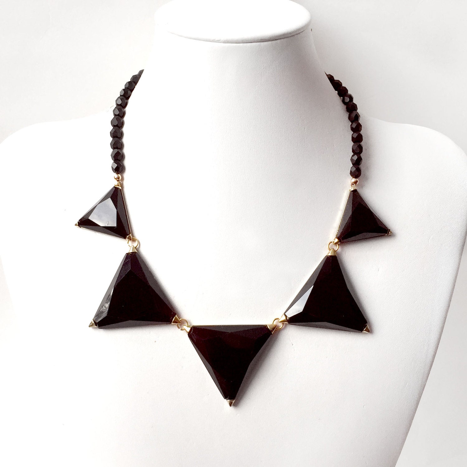 Necklace Black Triangle Necklace Jet Czech Glass Beads