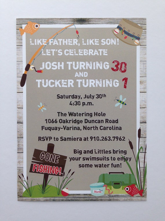 Fishing Birthday Invitation  Dad and Son  Birthday Party