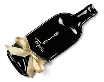 Tapena Melted Wine Bottle Cheese Tray with Cheese Spreader, Recycled Glass