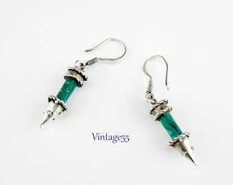 Earrings Sterling Malachite Tribal Pierced