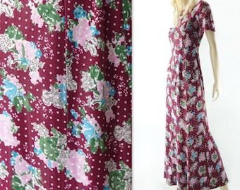 70s Maxi Dress Vintage 70s Dress Boho Maxi Dress 70s Floral Dress Floral Maxi Dress Burgundy Maxi Dress Floral 1970s Dress Summer Dress xs