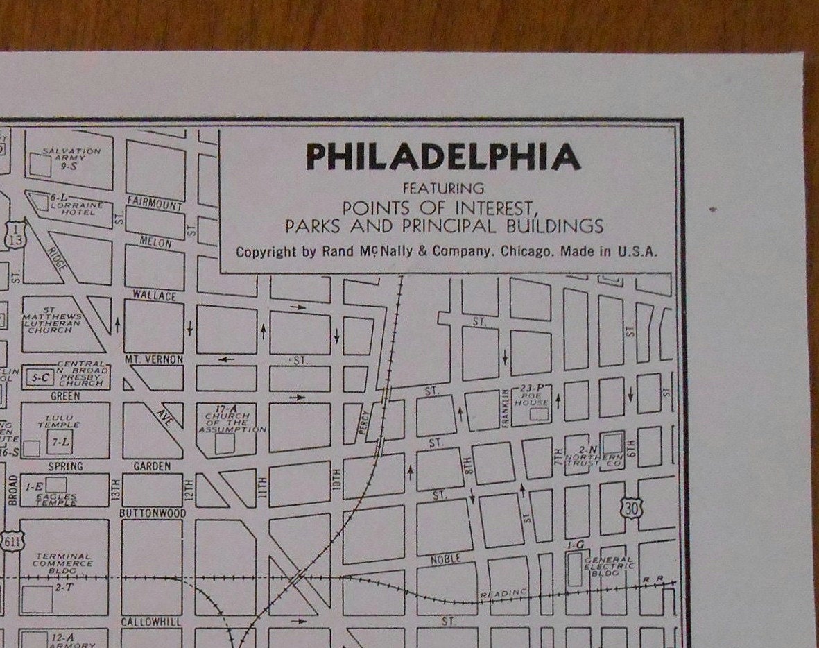Old Philadelphia street map 1944 Vintage Philadelphia
