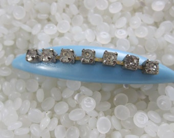 vintage blue hair barrette with pronged rhinestones 1950s