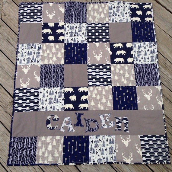 Navy Blue Modern Personalized Baby Quilt by MickeysCreations