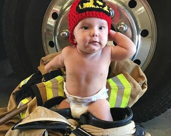 Crochet Baby Fireman Helmet/Baby firemans hat /newborn fireman hat/ firefighter hat /helmet red/FIREMAN'S HAT (Ready to Ship)