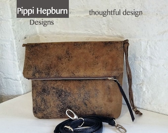 Bestseller Vegan Crossbody Bag in Distressed Honey Mustard Faux Suede, Vegan Suede Bag, Foldover Crossbody Bag