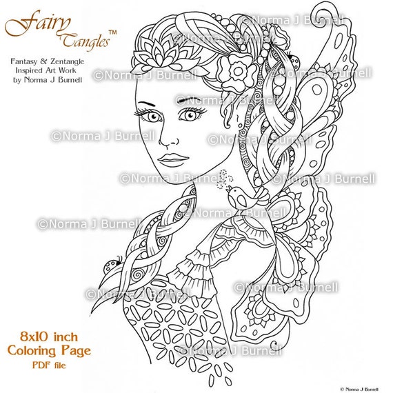 Download Items similar to Fairy Tangles Printable Coloring Pages by Norma J Burnell Fairies to color ...