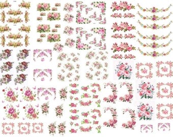 Dollhouse Miniature Shabby Chic Decals 1:12 Scale Floral Flowers Roses #2