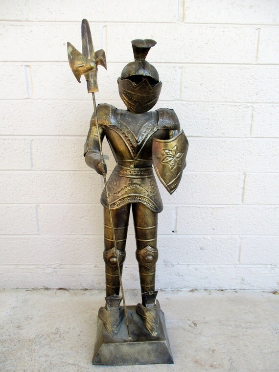 Vintage Knight in Armor 27 Tall Metal Statue Made in