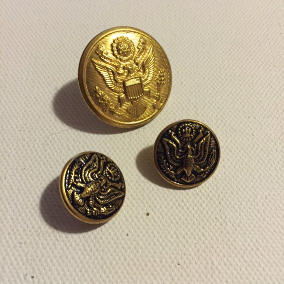 Eagle Military Buttons Set of 3 Vintage Military Buttons in