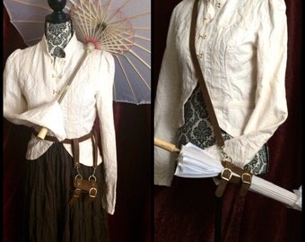 Parasol Holster silk parasol Steampunk umbrella, brown leather holster, with shoulder strap or Belt loops, antique brass, Ren faire cosplay