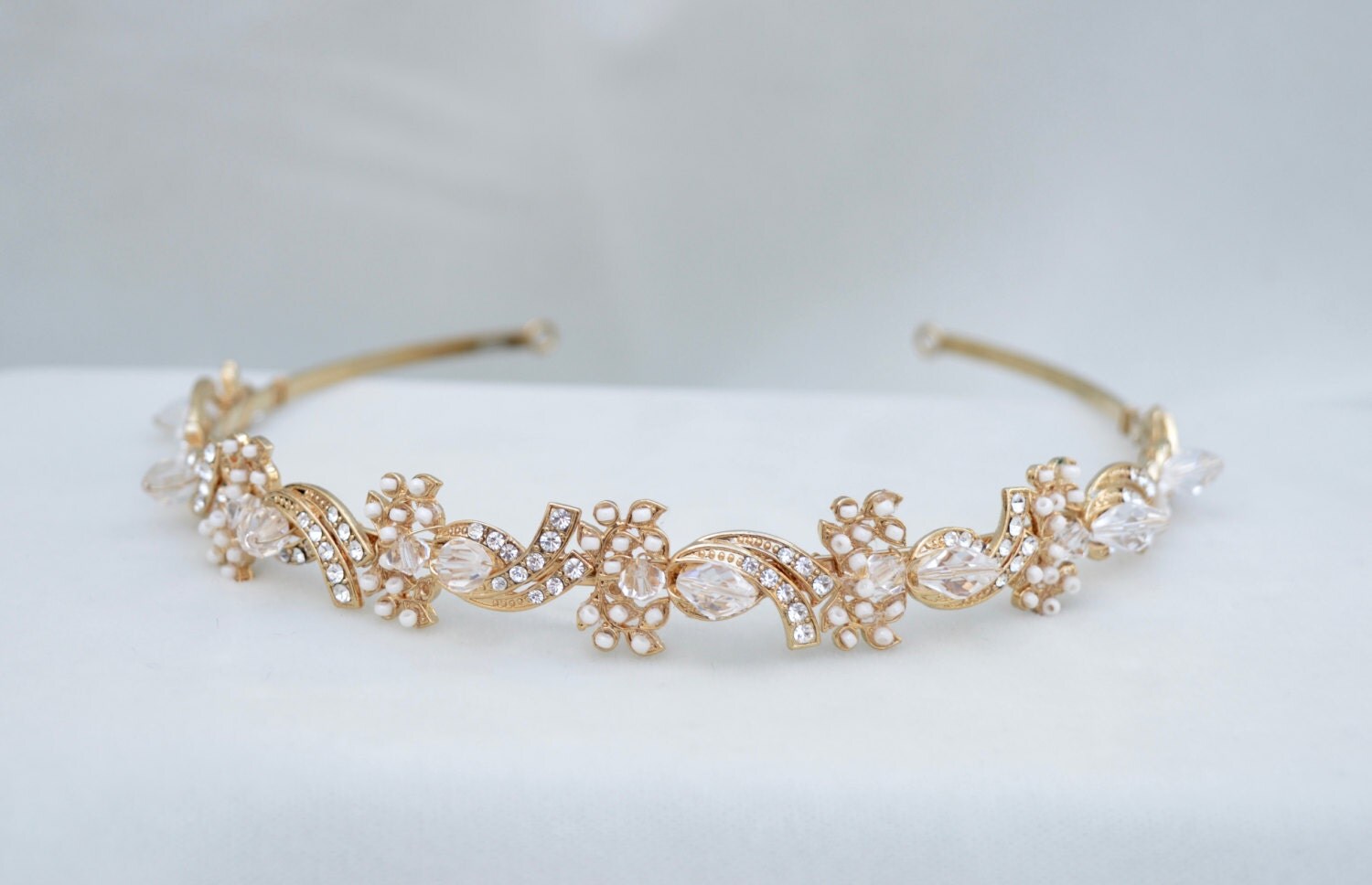 Bridal Gold Headband Tiara / Gold Crystal Headband / Victorian