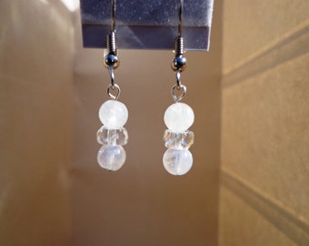 Moonstone Earrings, Gemstone Beads and Faceted Glass Rondelle Beads, Hypoallergenic, Good Fortune Stone, Protection Stone, Healing Stone
