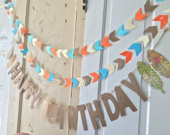 Boys Happy Birthday Banner. Woodland Birthday Party Supplies. Boho Modern Birthday Sign