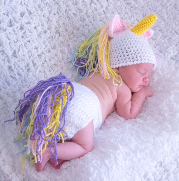 how unicorn to crochet hat Unicorn Baby and Diaper Hat Unicorn Cover Crochet Newborn