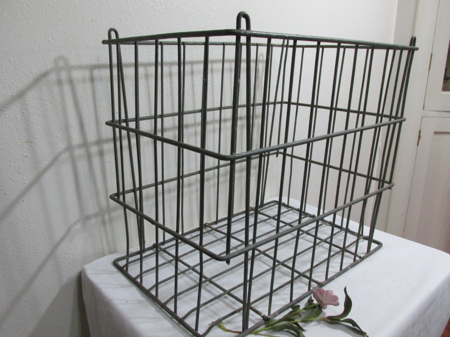 Large Wire Basket Deep Primitive Crate Industrial Decor