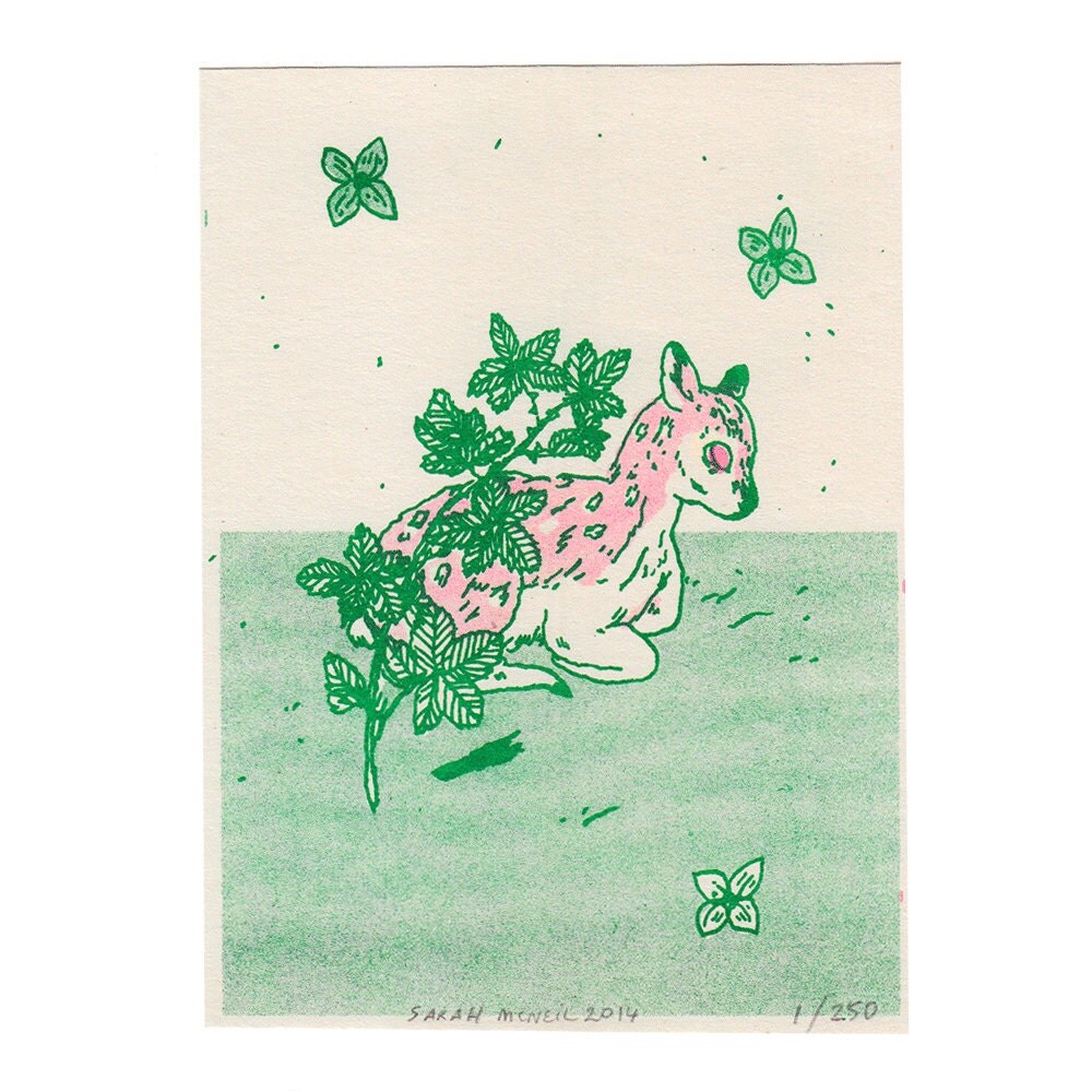 Blackberry Deer Risograph Print