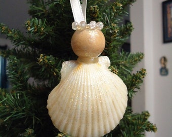 Small Iridescent Shell Angel Christmas Tree Ornament