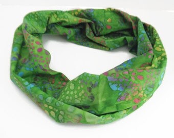 Infinity Circle Loop Scarf Green Batik Print