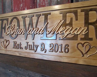 Personalized Family Name Signs CARVED Custom Wooden Sign Last name Wedding Gift Established Anniversary custom personalized sign