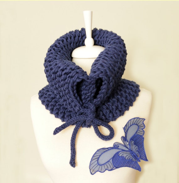 Knit Unisex Navy Blue Infinity Scarf Winter Circle Chunky