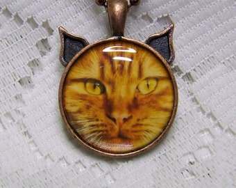 Orange Tabby Cat Pendant - Orange cat - Cat jewelry - Cat Necklace - Kitty - Cat Head jewelry - Pet lover art - Tabby Cat Jewelry - Cats