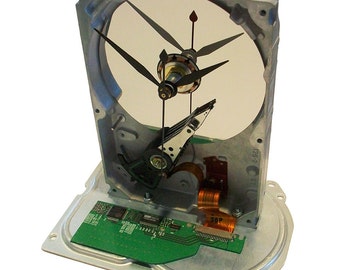 Hard Drive Clock Accented with Circuit Board & Golden Ribbon Cable. Got Geek Gift?