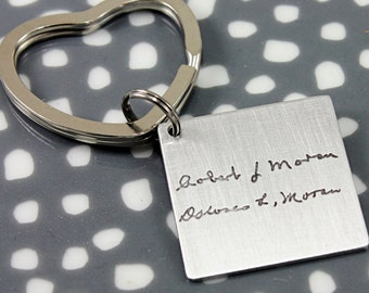 Handwriting keychain - Actual handwriting key chain - nickel keychain with writing - signature keyring - tag you're it jewelry - square