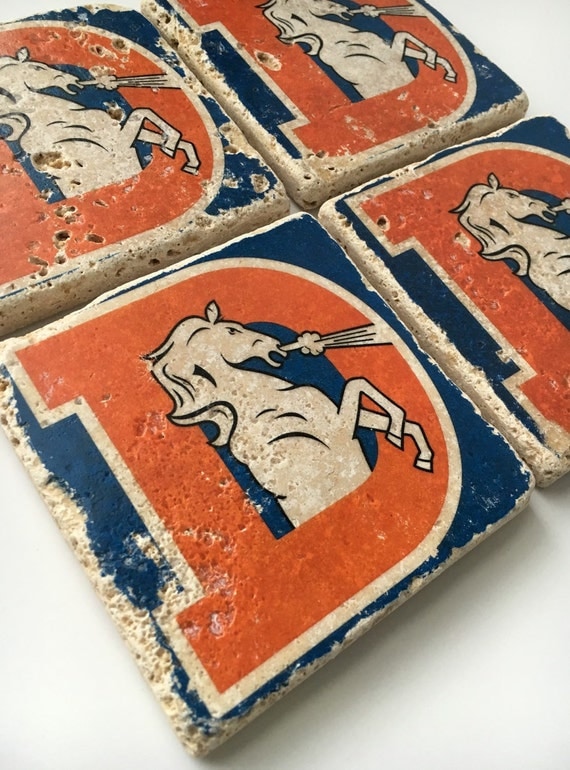 Denver Broncos Old Retro Logo Natural Travertine by JensScraps