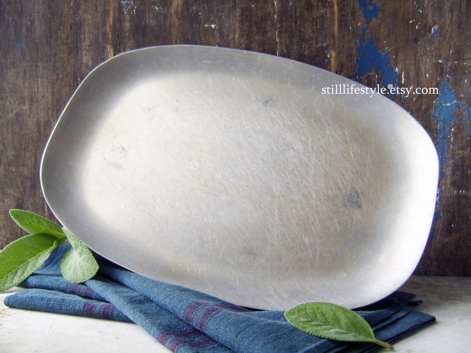 Vintage Metal Platter, Heavy Cast Serving Dish, Metallic Tray, Aged