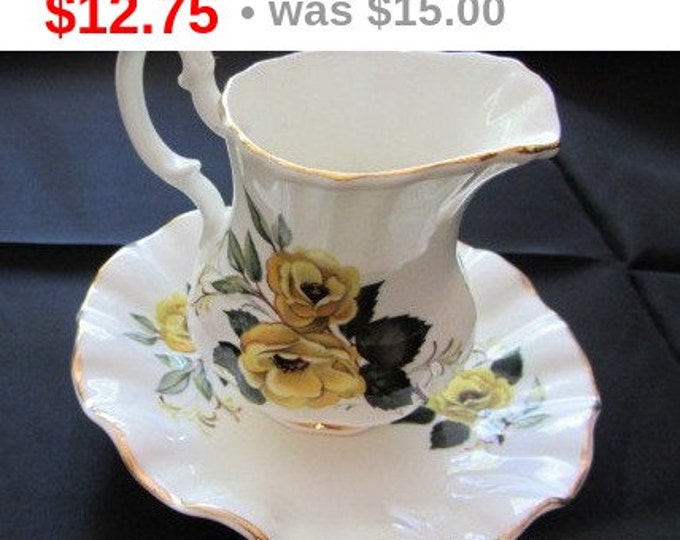 Royal Dover Bone China Small Pitcher/Creamer and Saucer Featuring Yellow Roses, Gift Bone China Yellow Rose Set, Yellow Rose of Texas