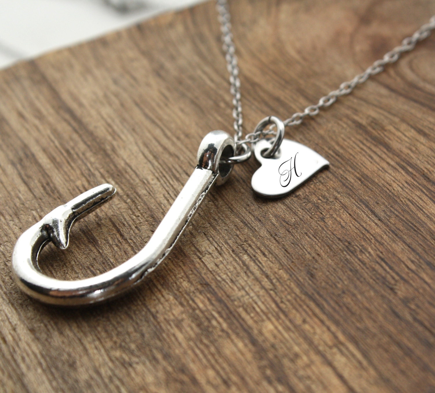 Personalize Fish Hook Necklace Fishing Hook by sierrametaldesign