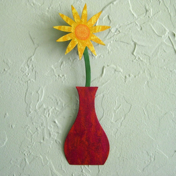 Metal wall art gift flower sculpture vase home wall decor