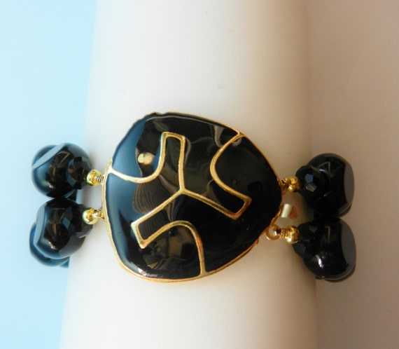 1960s Alluring two strands genuine black Onyx beads Bracelet