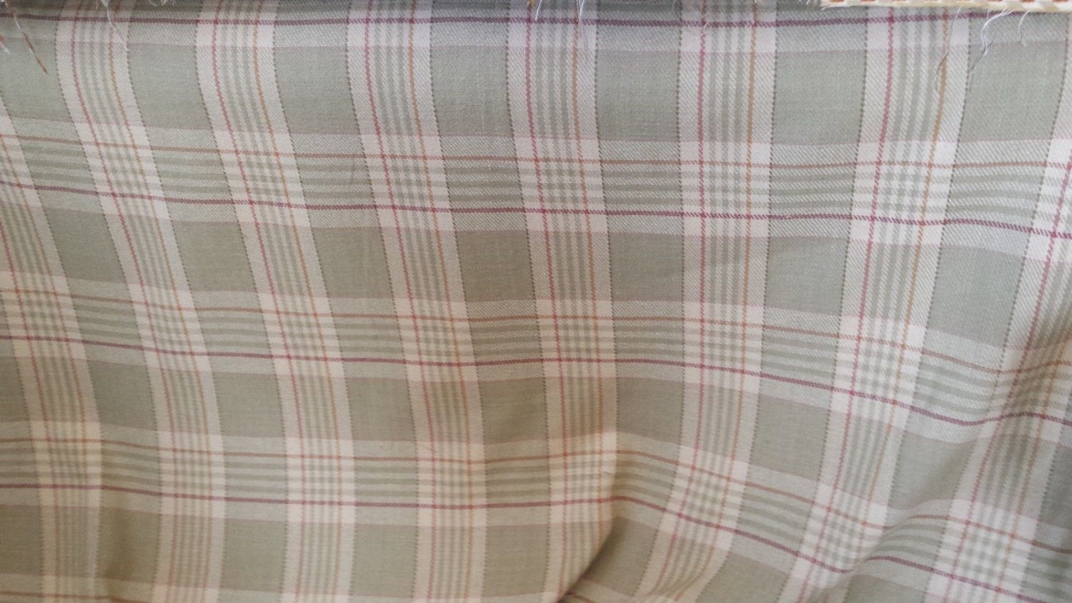 SAGE Green Cream Terracotta PLAID Cotton WOOL Upholstery Fabric, 15-58 ...