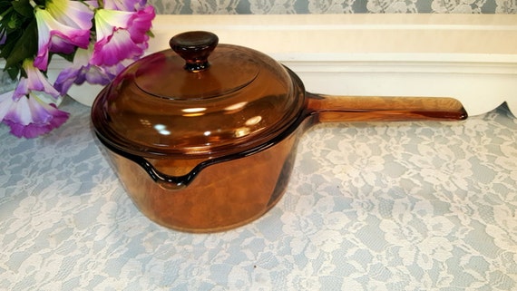 Corning Ware Pyrex Visions Brown Glass Cookware Saucepan With