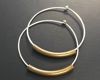 Sterling silver and brass hoop earrings