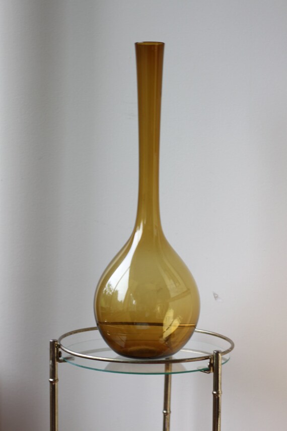 Mid Century Modern Large Bulb Glass Vase 20 Amber by foxbride