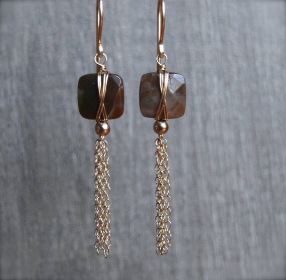 Gemstone Tassel Earrings Gold by HeidiLeeDesign on Etsy