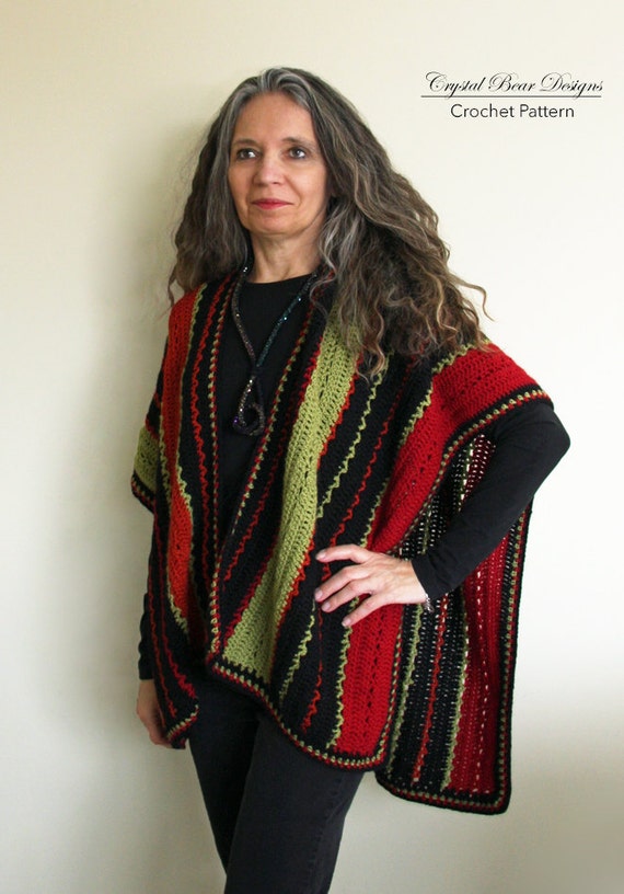 Crochet Ruana Poncho PATTERN / Lightweight Blanket Wrap / Made