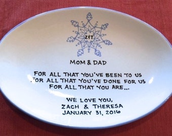 Wedding Gift for Parents Plate - Thank you Mom and Dad - Thank you parents - Parents gift - Gift for mom and dad - snowflake