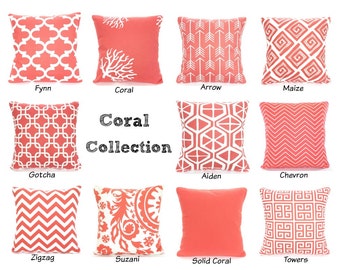 Decorative Pillow Covers by FabricJunkie1640 on Etsy - Coral Pillow Covers, Decorative Throw Pillows, Cushion Covers, Coral White  Chevron Euro Sham Couch Bed, Mix & Match One or More All Sizes