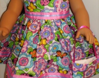 American Made Girl 18" Doll Clothes Colorful Floral Butterfly Ladybug Print Doll Dress fits 18 inch dolls