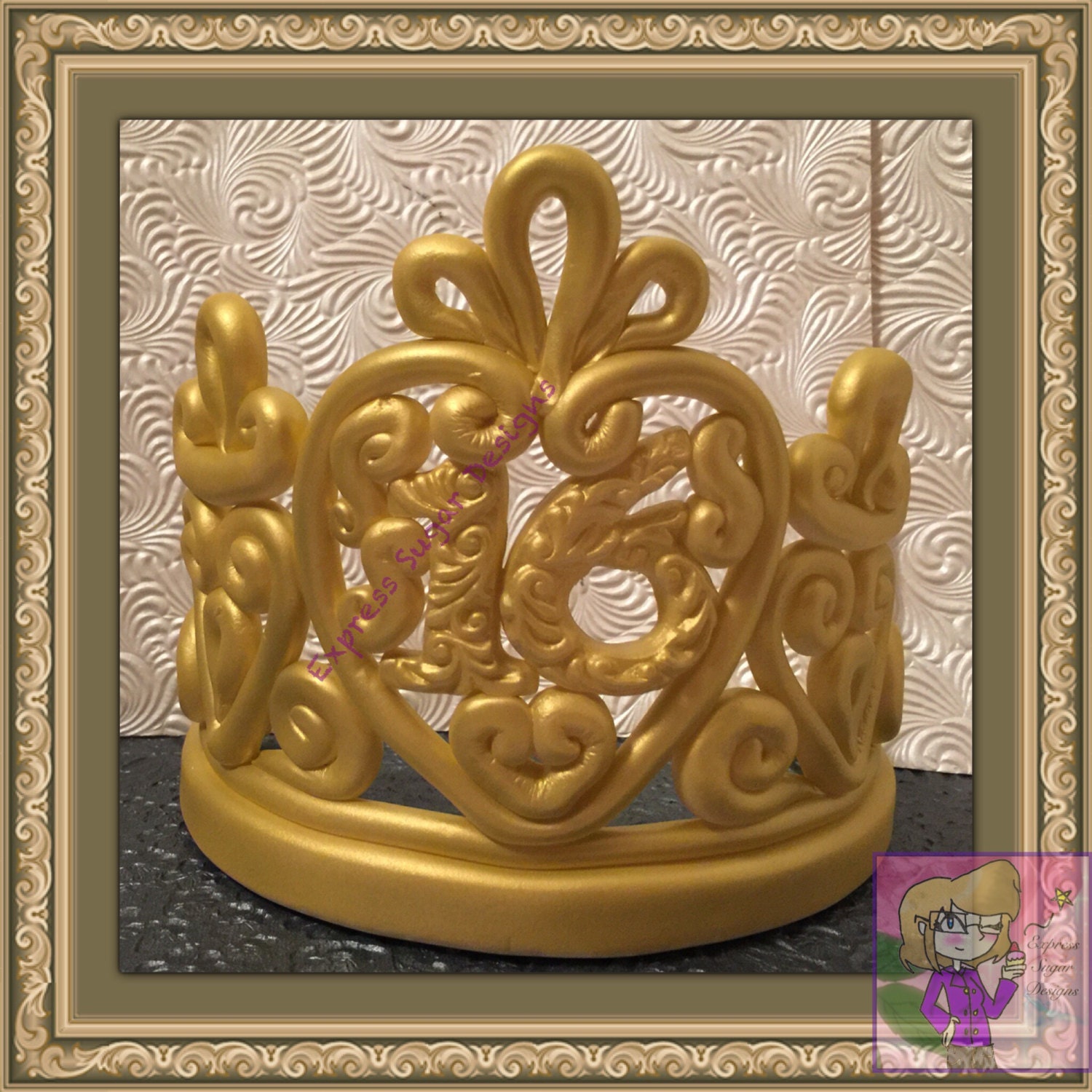 Sugar edible custom crown cake topper sweet by expresssugardesigns