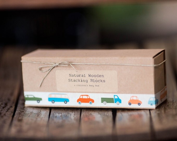 CHILDREN'S BUSY BOX - contains 20 Natural Wooden Stacking Blocks (Birch) 1/2 x 3/4 x 2-1/4 inch | Kids Birthday, Activity box, Kids Toys