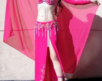 Professional Ameynra Belly Dance Costume Pink with SwarovskiI, Size S, New, OOAK