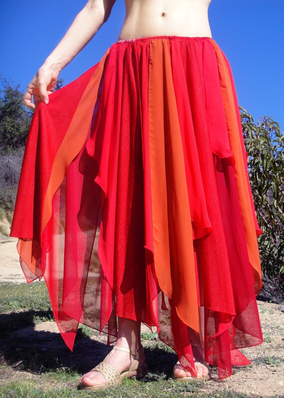 Ameynra Belly Dance Petal Skirt Mixed Red colors Size XL New