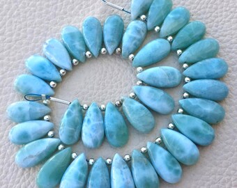 3 Matched Pair, RARE NATURAL LARIMAR Smooth Pear Shape Briolettes, 15x7mm size.Superb Item at Low Price
