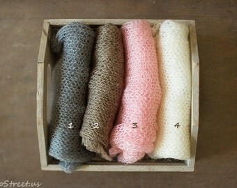 Baby Lace Mohair Wrap, Baby Mohair Wrap, Gray Knit Lace Wrap, Ivory, Pink, Gray Wrap, RTS Newborn Props, Baby Props, Layering, Neutral