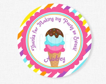 Ice Cream Party Favors, Ice Cream Favor Tags, Girl Birthday, Ice Cream Birthday, Rainbow Ice Cream Tag, Personalized